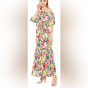 Alexia Admor Multicolor Floral Maxi Off-Shoulder Dress, no belt. Size Large. EUC